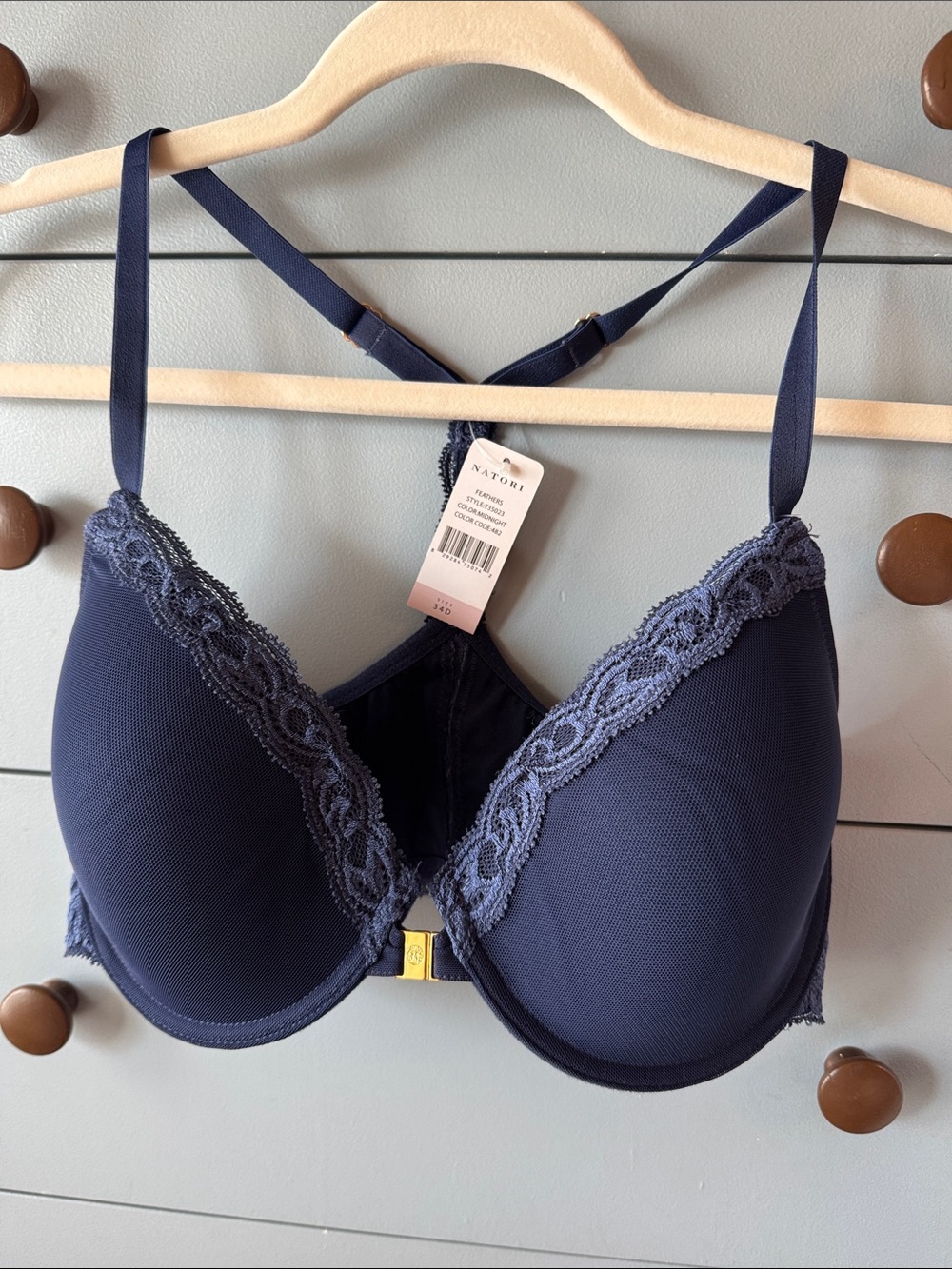 Natori Feathers Midnight Blue Lace-Trim Front-Closure Bra